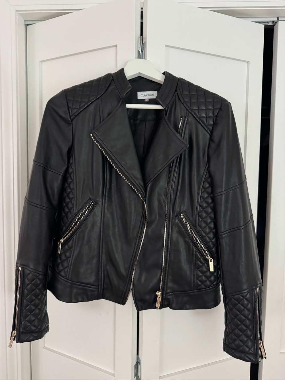 Calvin Klein Black Quilted Faux Leather Jacket XS